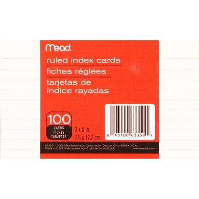 Mead Index Card White 3x5in 100Ct