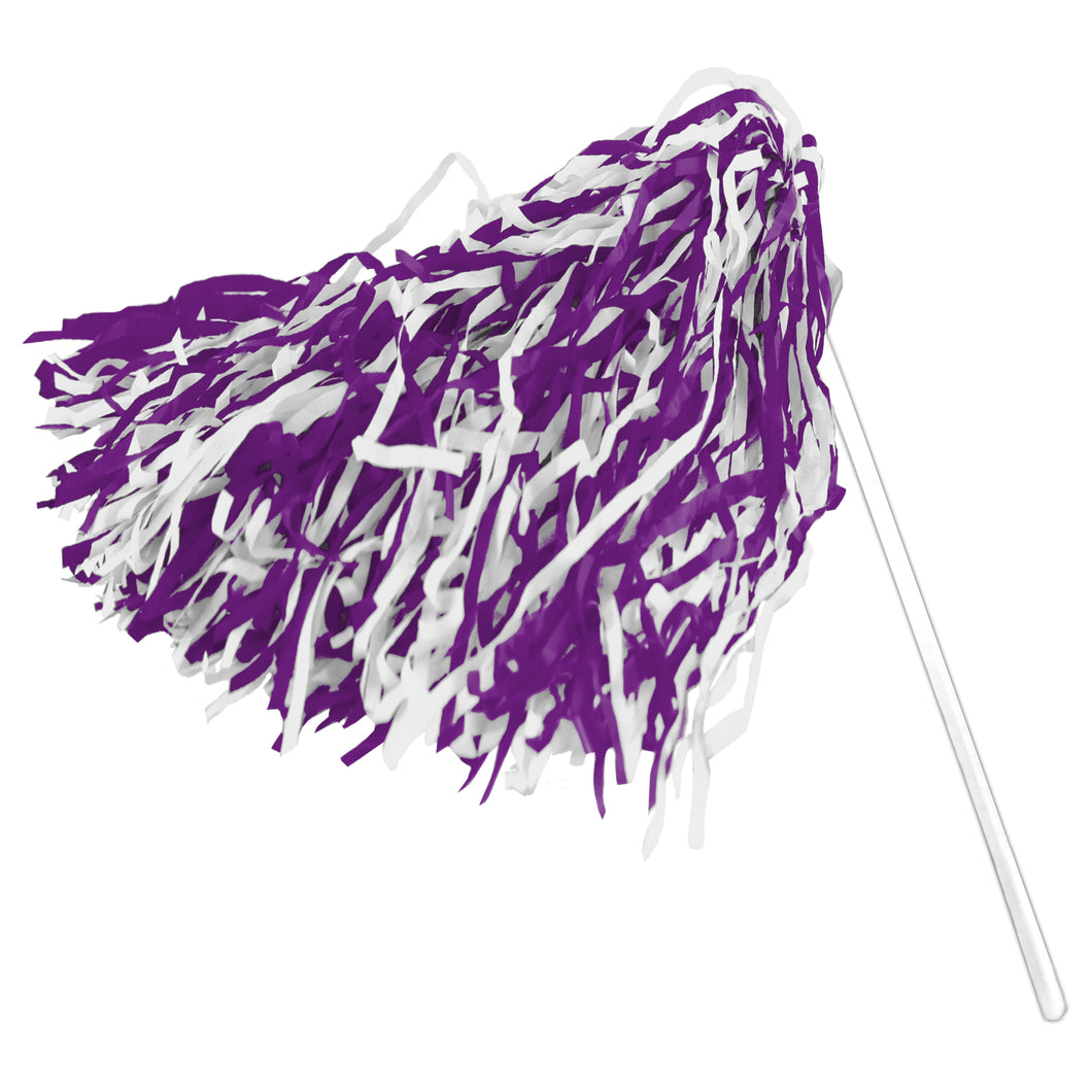 Poms With Plastic Stick, Purple/White CS716
