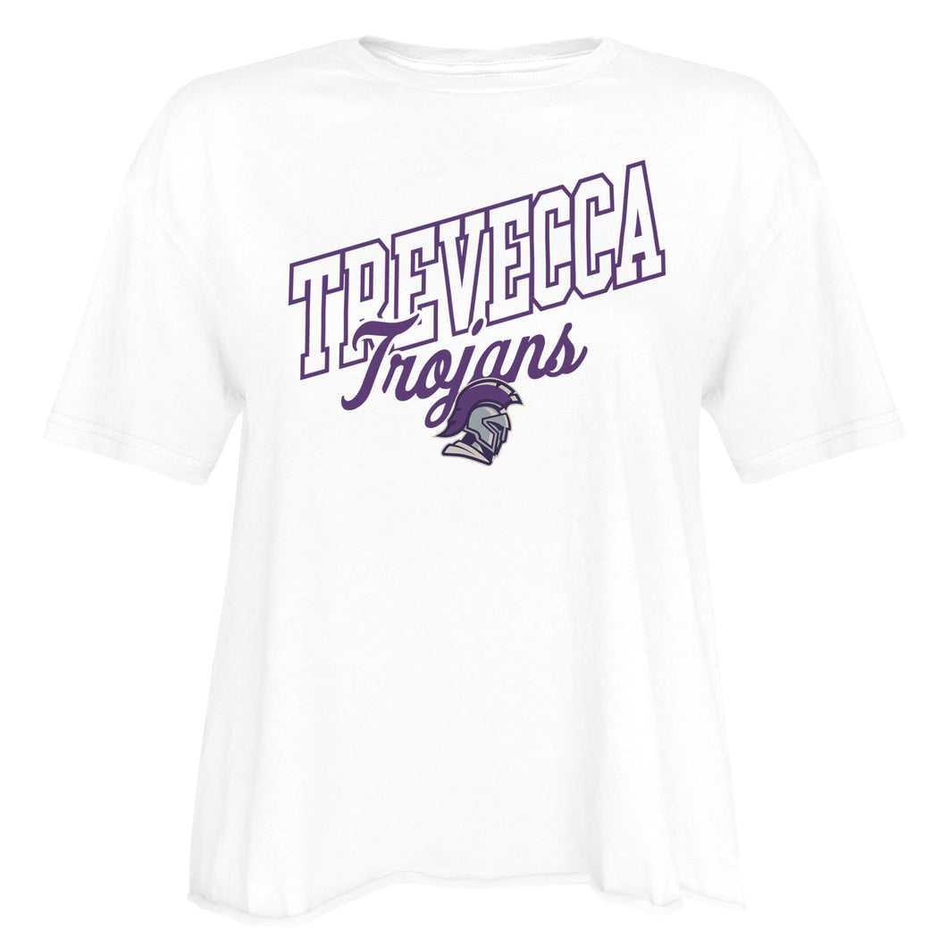 Ladies Short Sleeve Cutoff Cotton Tee | White