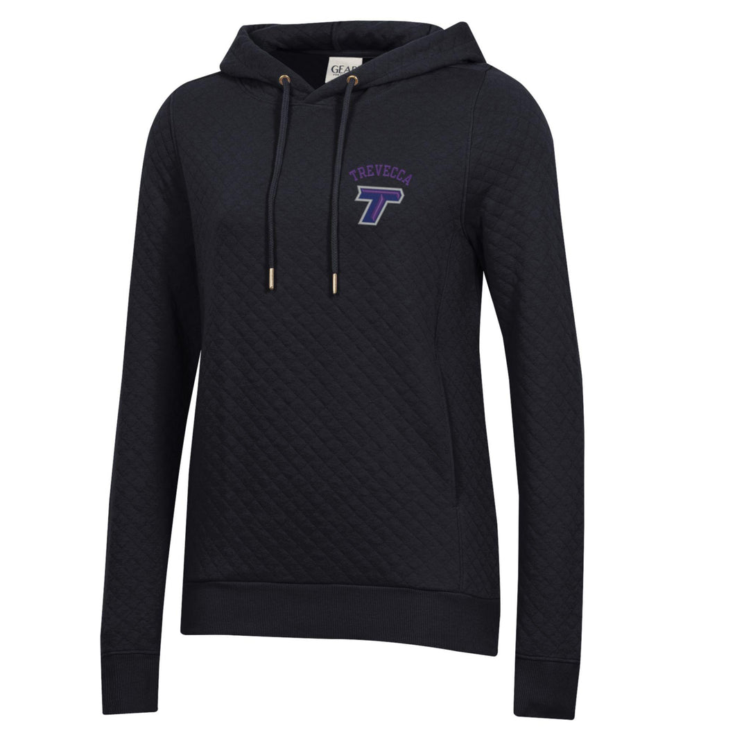 Ladies Quilted Pullover Hoodie, Black (F24)